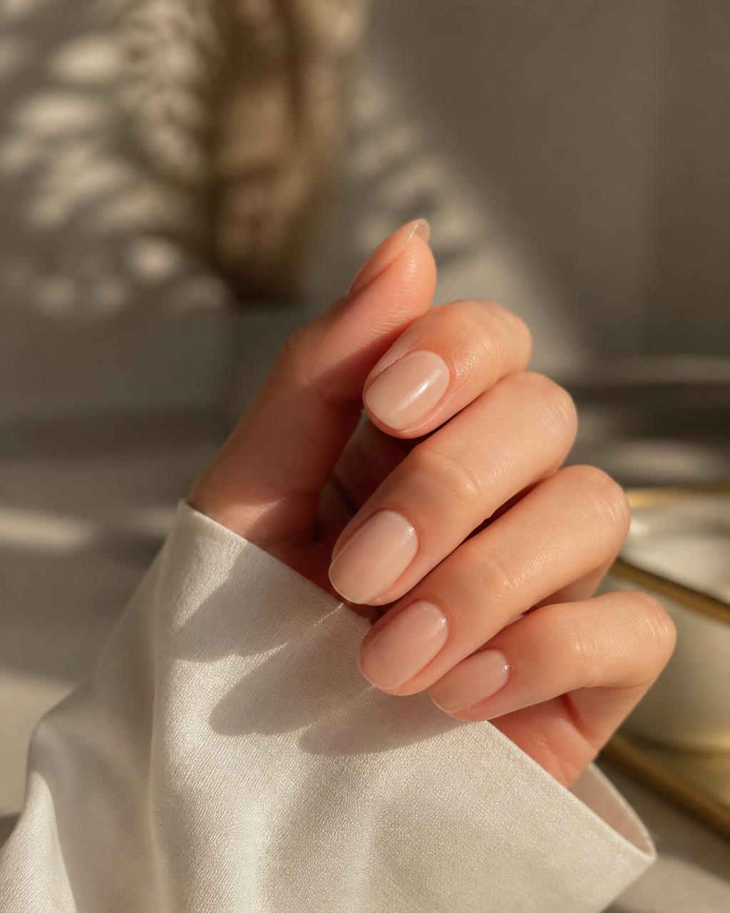 Manicura con acabado glossy en luz natural